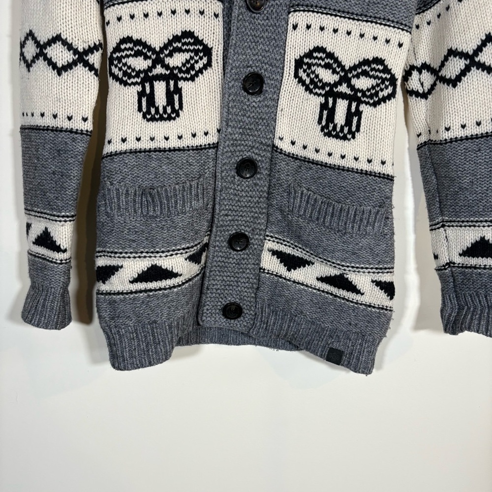 TNA 100% Lambswool Shawl Collar Cardigan Grey Cream Womens Size XS - Picture 3 of 10